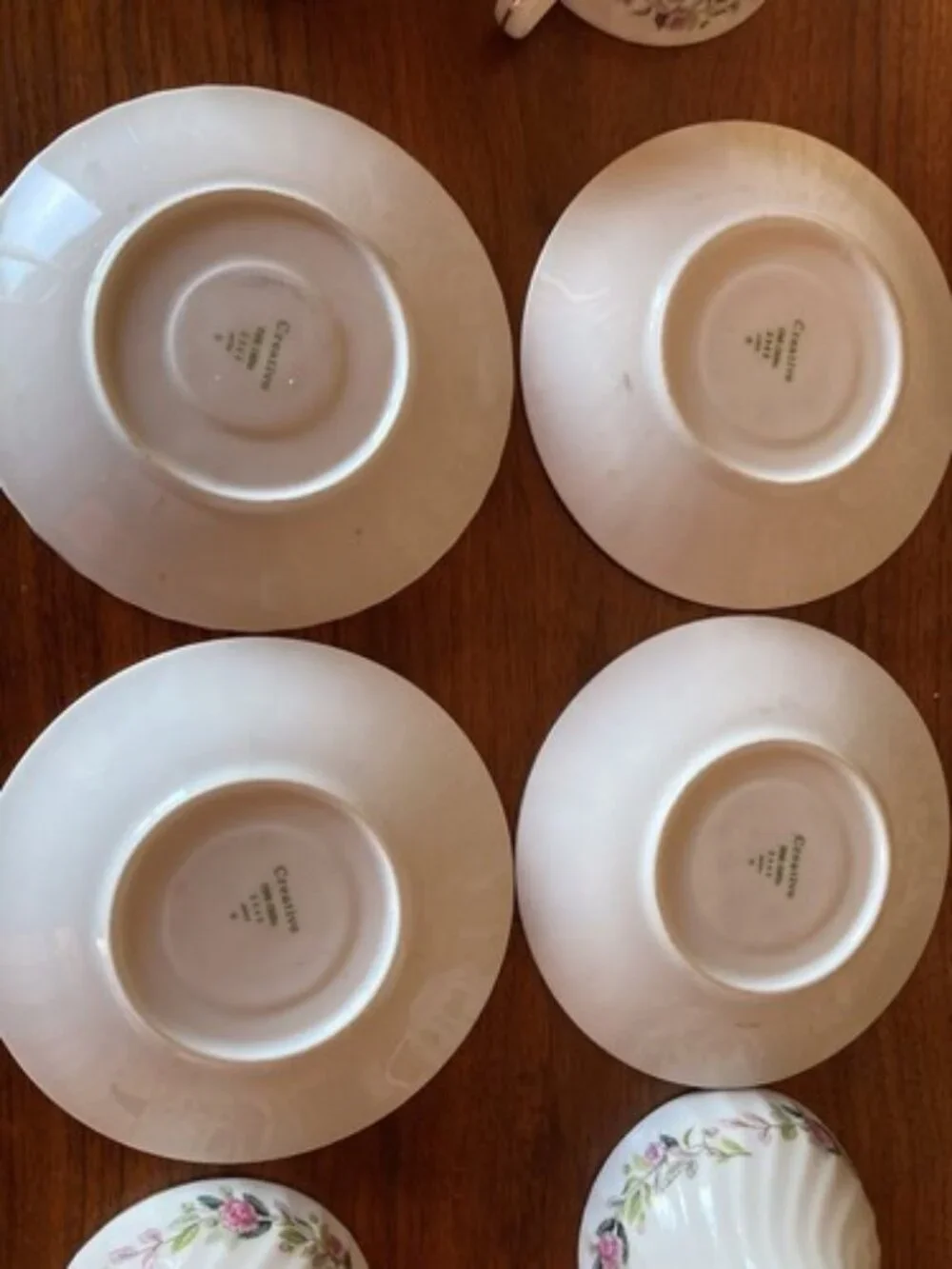 4 VINTAGE CREATIVE FINE CHINA #2345 JAPAN Tea Cups And Saucers Plate Pink Floral